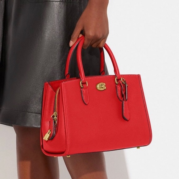 Coach Brooke Carryall 28 Satchel Bag in Brass/Sport Red Pebble Leather NWT CE732 - Picture 6 of 16